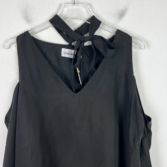 NWT Line & Dot Cupro Cold Shoulder Top Tie Neck Black Size Large L NEW - Picture 3 of 15